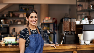woman working at a cafe